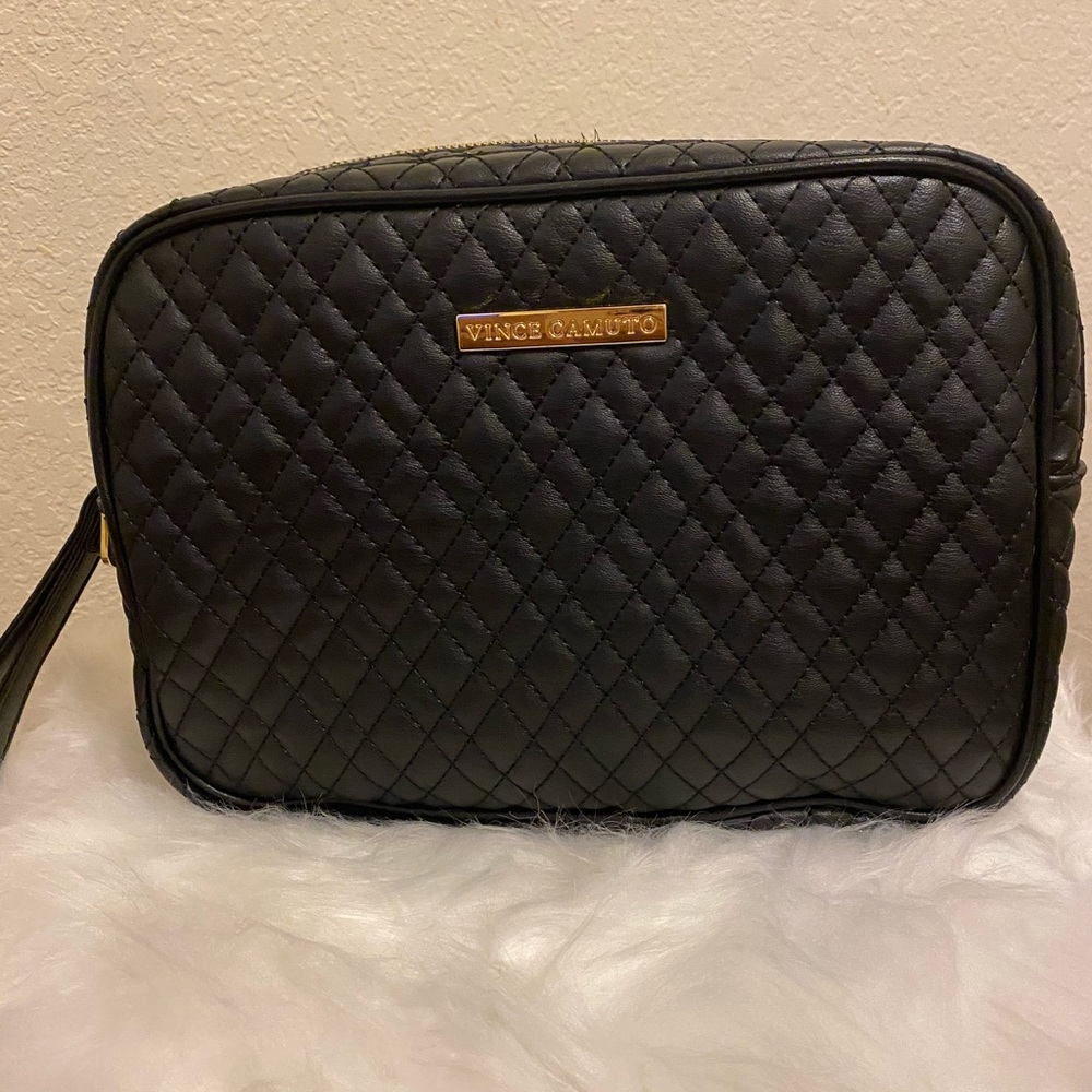 Vince Camuto Quilted Black Crossbody Makeup/Travel Bag